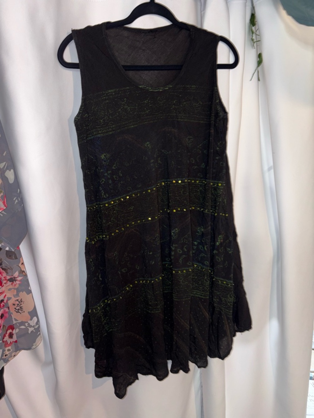 Sleeveless Black Dress with Green Detail